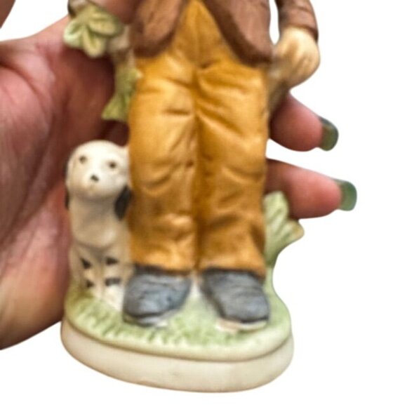 Vintage Hand-Painted Porcelain Boy Figurine Holding Bird With Dog Companion - Picture 3 of 6
